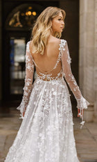 Long-Sleeve Lace A-Line Wedding Dress with Open Back - product photo 6