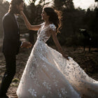 Floral Lace A-Line Wedding Dress with Train - product photo