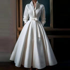 Satin A-Line Wedding Dress with Waist Sash - product photo
