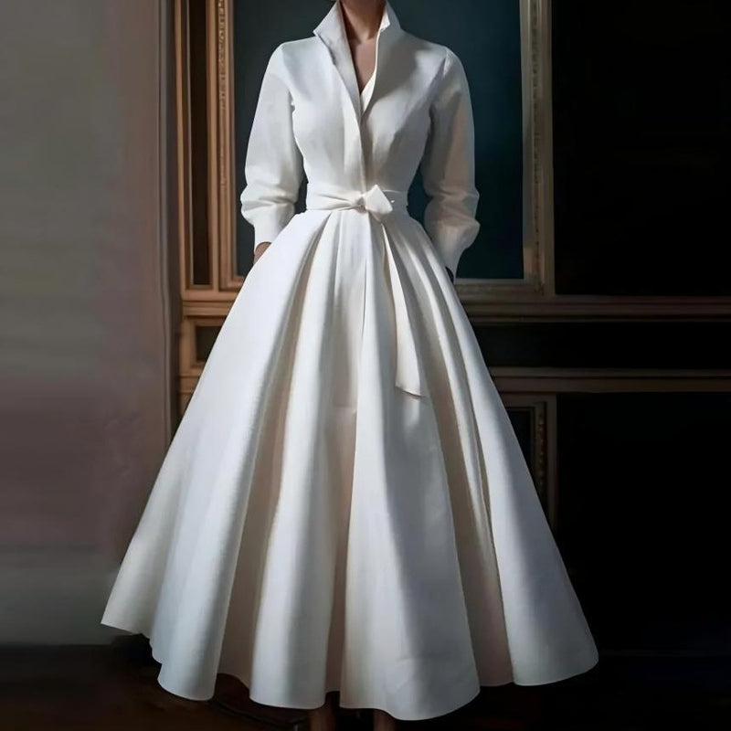 Satin A-Line Wedding Dress with Waist Sash - product photo