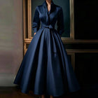 Satin A-Line Wedding Dress with Waist Sash - product photo 2