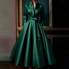 Satin A-Line Wedding Dress with Waist Sash - product photo 3