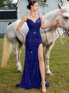 Sequin Mermaid Evening Gown with Spaghetti Straps - product photo