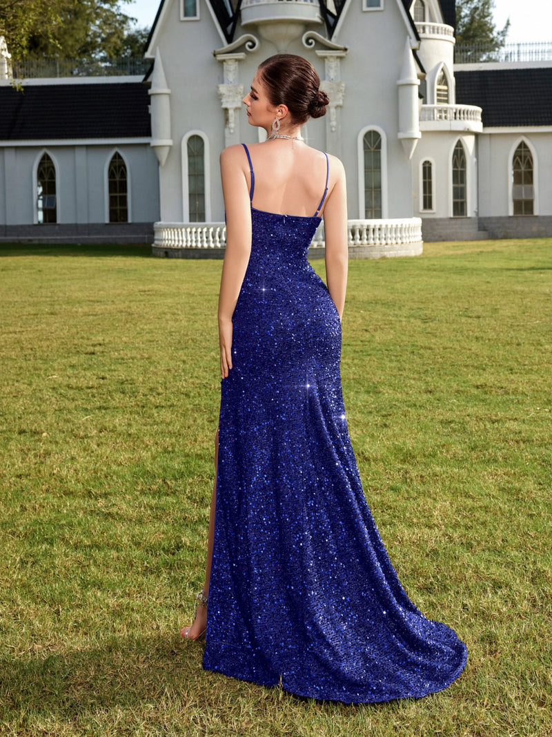 Sequin Mermaid Evening Gown with Spaghetti Straps - product photo 4