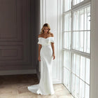 Off-the-Shoulder Satin A-Line Wedding Dress with Train - product photo 2