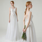 Sleeveless V-Neck A-Line Wedding Dress with Lace Bodice - product photo