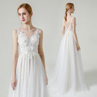 Sleeveless V-Neck A-Line Wedding Dress with Lace Bodice - product photo 2