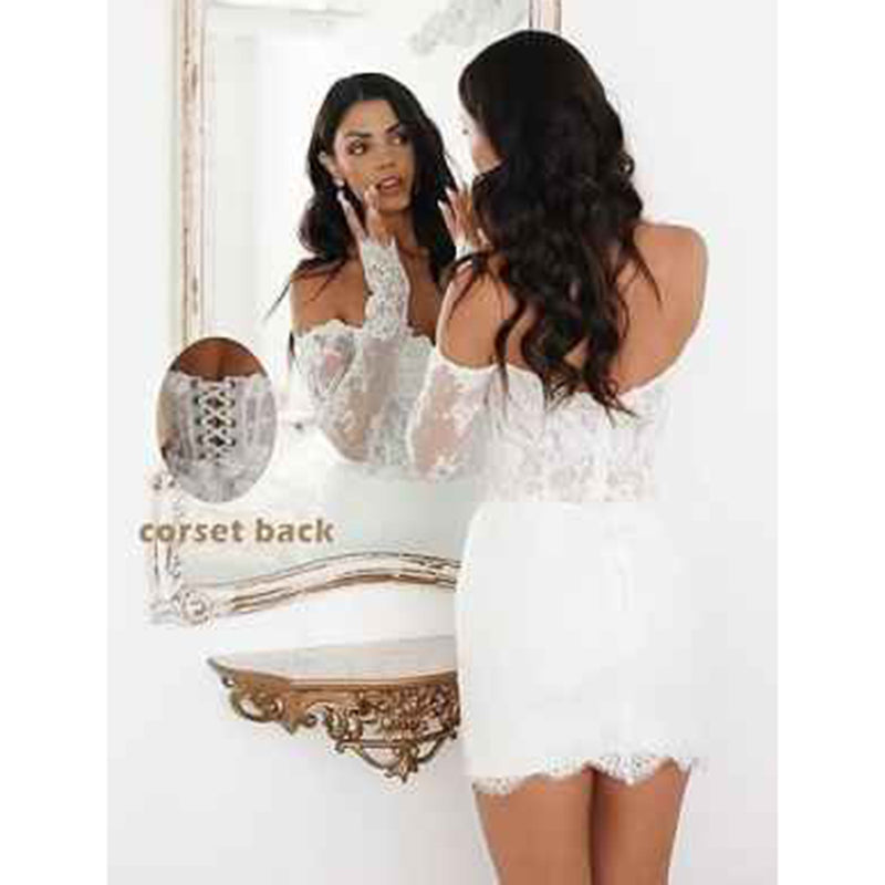 Off-the-Shoulder Lace Two-Piece Bridal Mini Dress - product photo 3