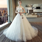 V-Neck Lace-Bodice A-Line Wedding Dress with Train - product photo