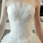 V-Neck Lace-Bodice A-Line Wedding Dress with Train - product photo 3