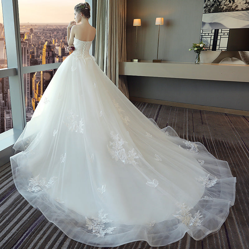 V-Neck Lace-Bodice A-Line Wedding Dress with Train - product photo 4
