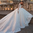 V-Neck Long-Sleeve Lace Wedding Dress with Train - product photo 3