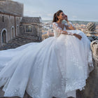 V-Neck Long-Sleeve Lace Wedding Dress with Train - product photo 4