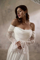 Off-the-Shoulder Lace Sleeve Wedding Dress with Train - product photo 2