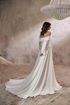 Off-the-Shoulder Lace Sleeve Wedding Dress with Train - product photo 4