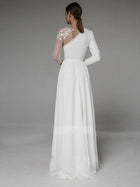 Long-Sleeve High-Slit Wedding Dress with Floral Detail - product photo 2