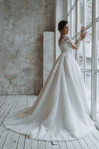 Long-Sleeve Lace A-Line Wedding Dress with Train - product photo 2