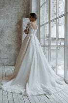 Long-Sleeve Lace A-Line Wedding Dress with Train - product photo 4