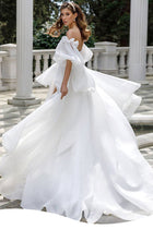 Off-the-Shoulder Puff-Sleeve High-Low Wedding Dress - product photo