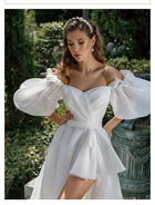 Off-the-Shoulder Puff-Sleeve High-Low Wedding Dress - product photo 2