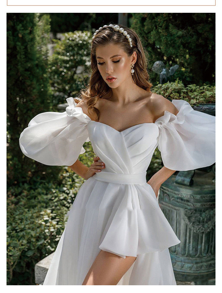 Off-the-Shoulder Puff-Sleeve High-Low Wedding Dress - product photo 2