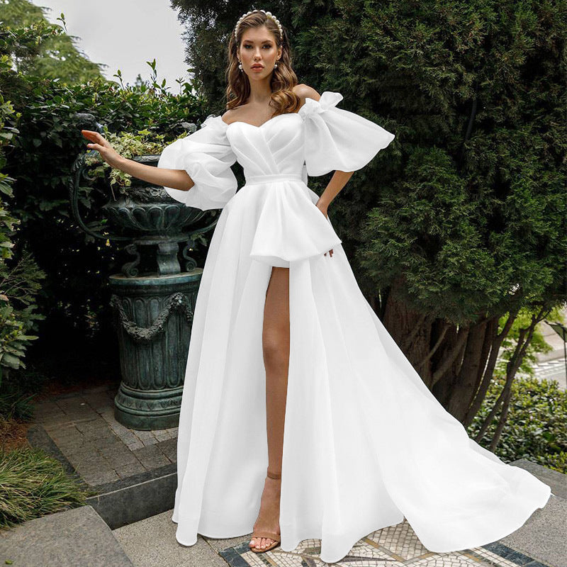 Off-the-Shoulder Puff-Sleeve High-Low Wedding Dress - product photo 4