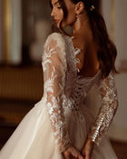 V-Neck Long-Sleeve Lace Ball Gown Wedding Dress - product photo 2