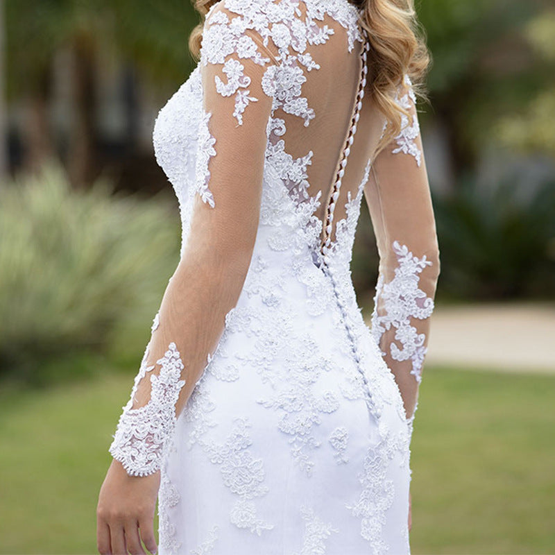 Long-Sleeve Lace Mermaid Wedding Dress with Open Back - product photo 2