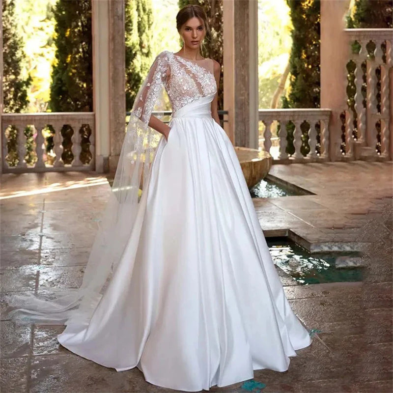Minimalist Backless A-Line Wedding Dress with Train - product photo 2