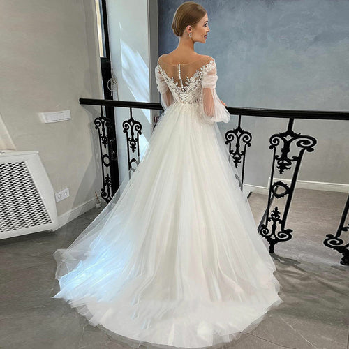 Off-the-Shoulder Lace Ball Gown Wedding Dress with Long Sleeves - product photo 2