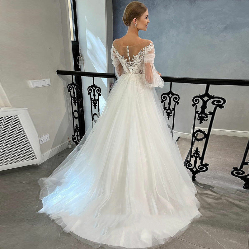 Off-the-Shoulder Lace Ball Gown Wedding Dress with Long Sleeves - product photo 2