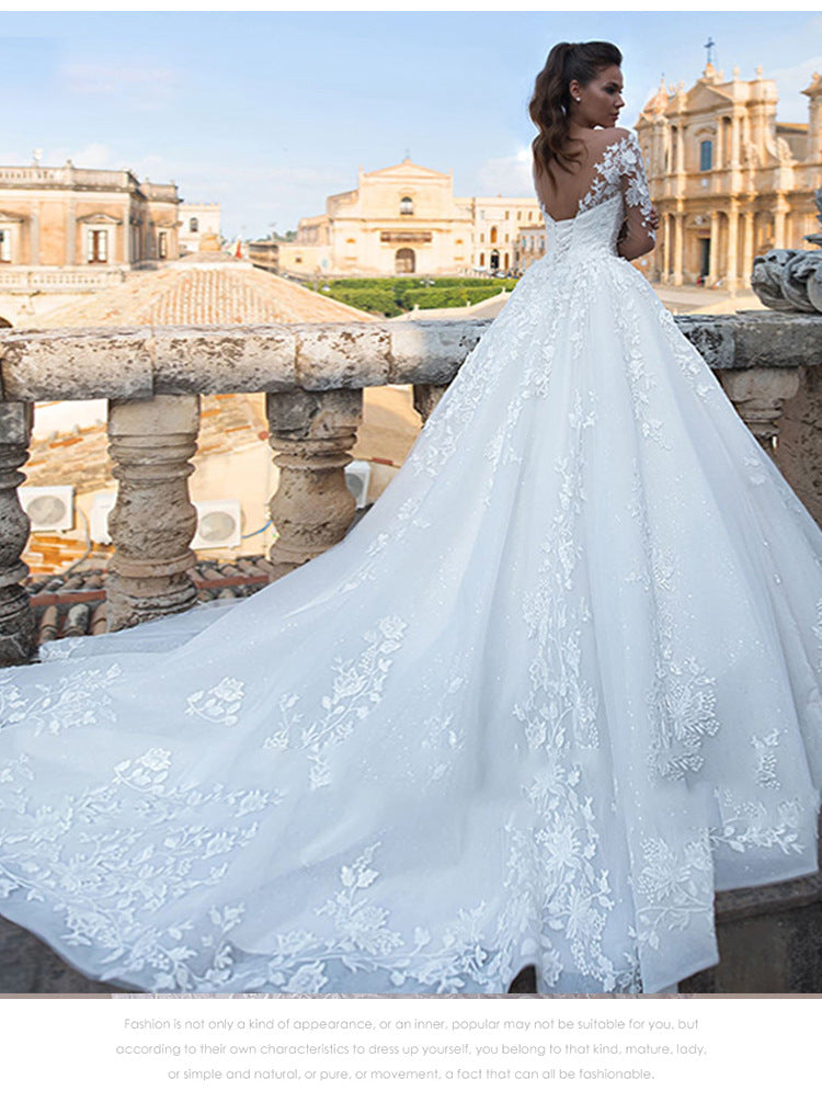 V-Neck Lace A-Line Wedding Dress with Long Sleeves - product photo