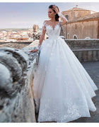 V-Neck Lace A-Line Wedding Dress with Long Sleeves - product photo 2