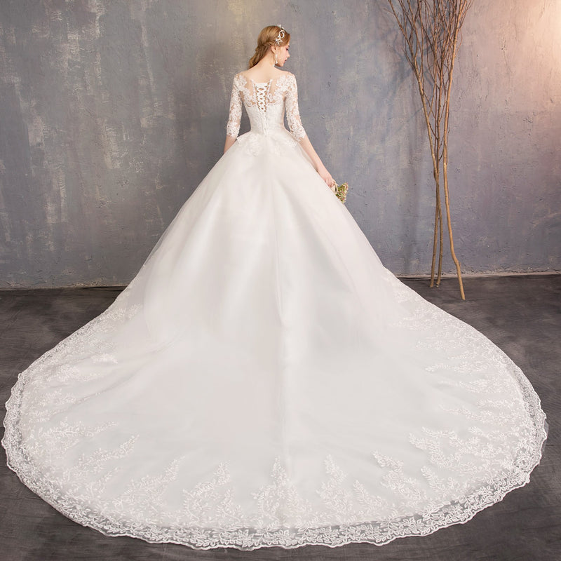 Long-Sleeve High-Neck Lace Ball Gown Wedding Dress - product photo 4