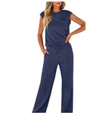 New casual solid color sleeveless top and high-waisted wide-leg pants for women