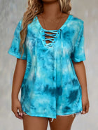 New women's tie-dye print drawstring casual fashion short-sleeved top