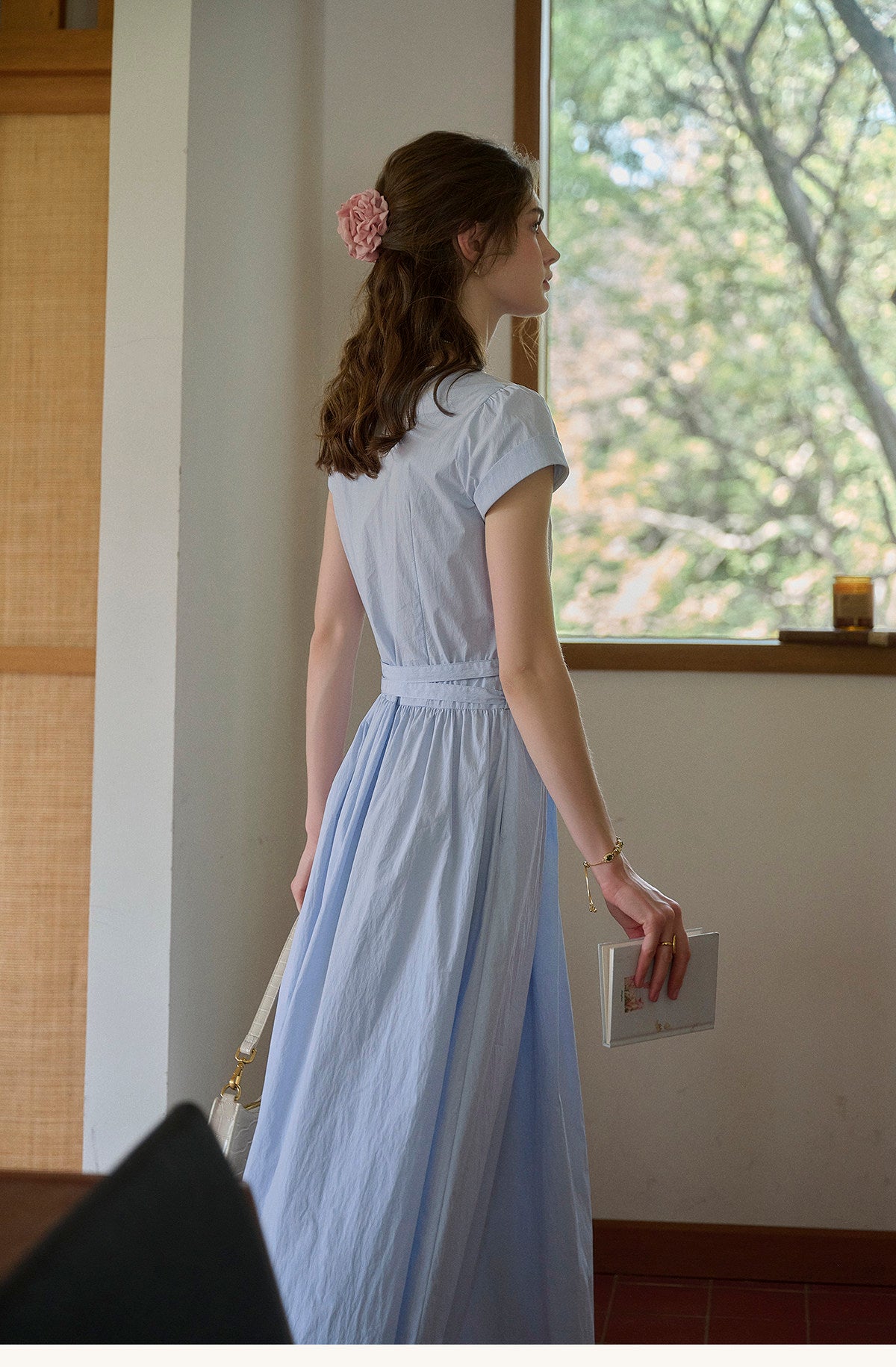 Women's Cotton Blend Belted Midi Dress | Casual A-Line Short Sleeve Summer Dress