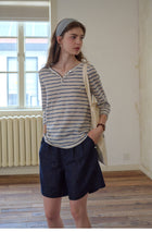 French Striped Henley Neck Lyocell T-Shirt