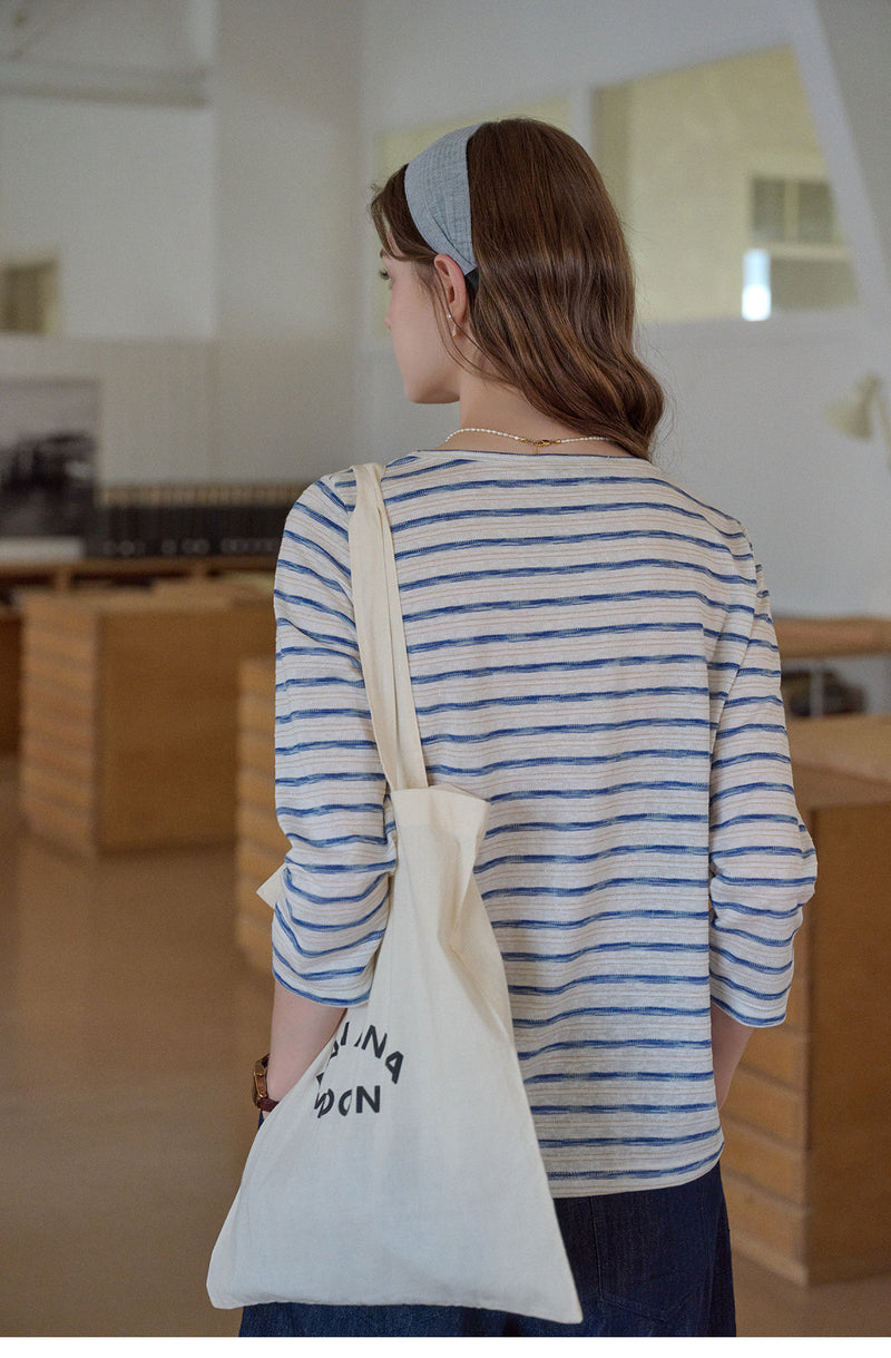 French Striped Henley Neck Lyocell T-Shirt