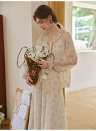 Women's Lantern Sleeve Floral Two Piece Set Blouse & Skirt