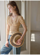 French Linen Texture V-Neck Knit Top