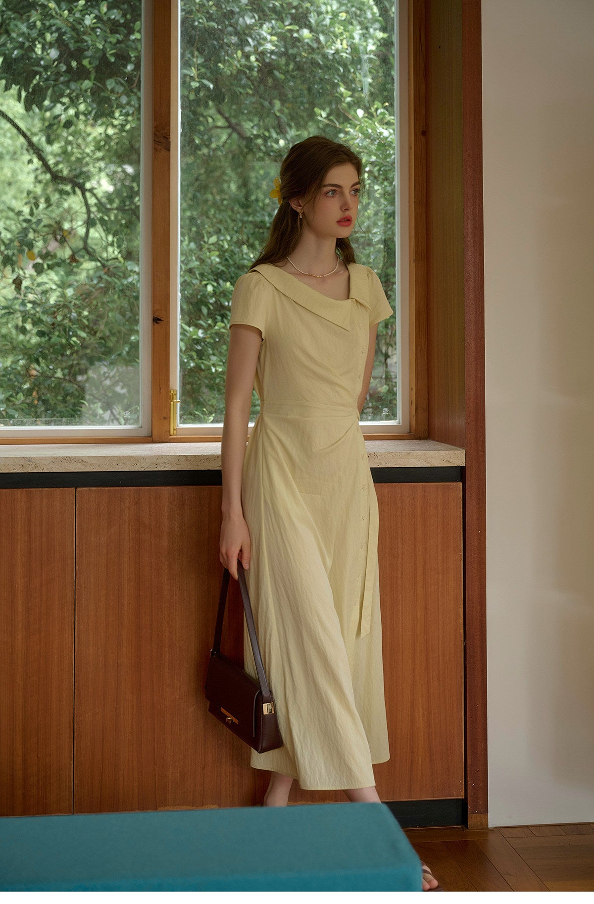 Women's Button-Front Midi Dress | French Style Fitted Dress with Adjustable Belt