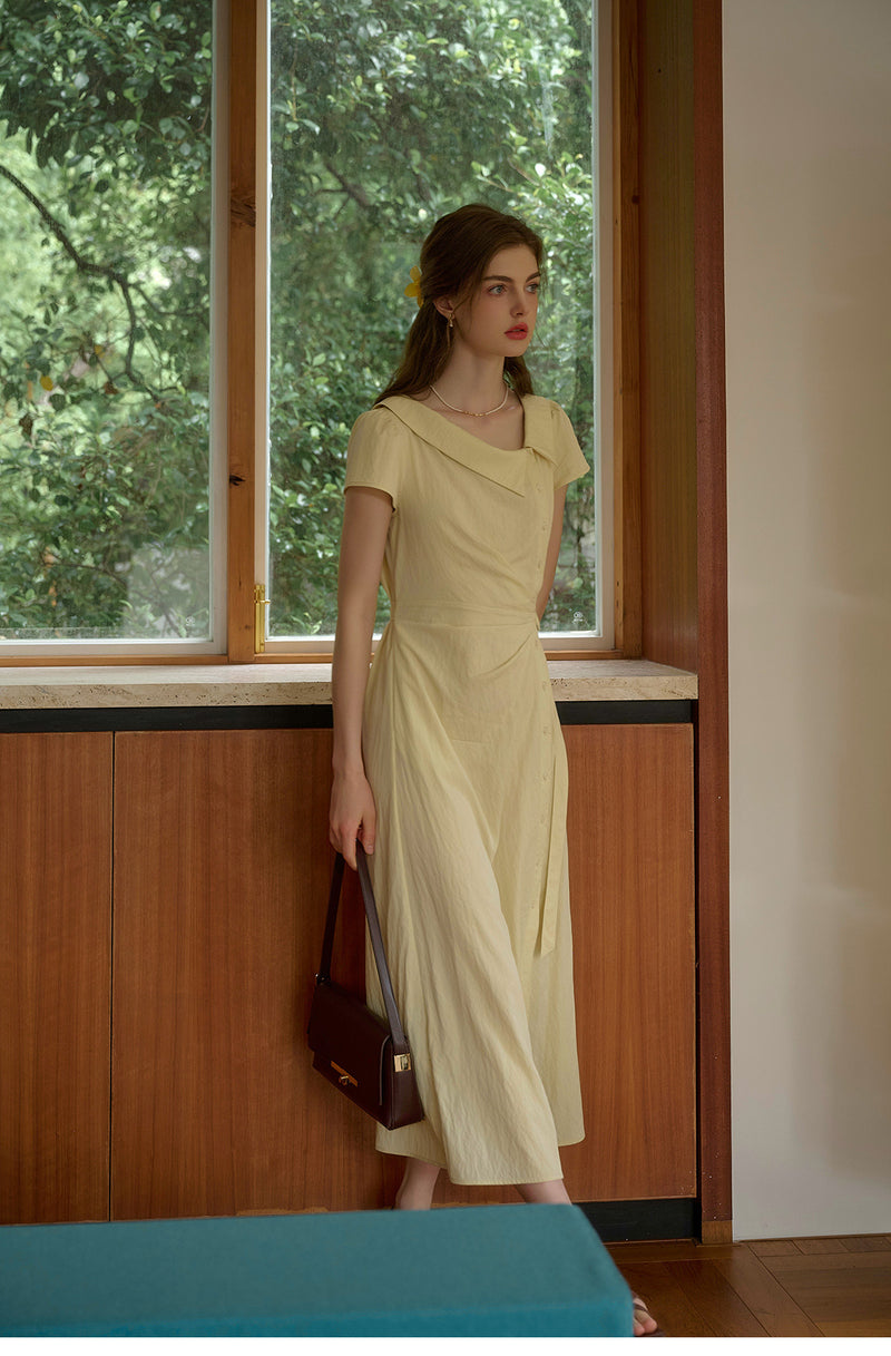 Women's Button-Front Midi Dress | French Style Fitted Dress with Adjustable Belt