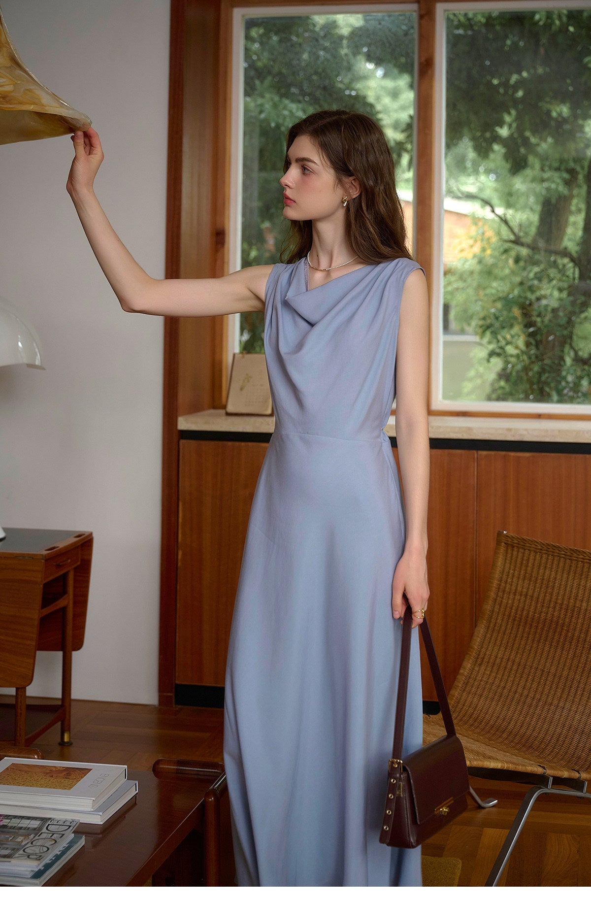 French Cowl Neck Sleeveless Midi Dress - Two Colors