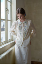 Women's 100% Cotton Embroidered Two-Piece Set | Peter Pan Collar Blouse & Maxi Skirt