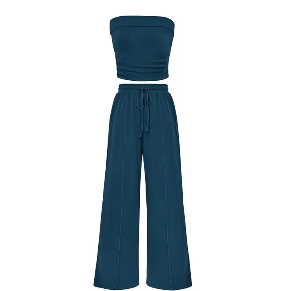 LilyCurve Summer Ribbed Crop Top & Shorts 2-Piece Set - Blue