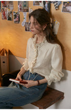 French Court Style Lace Ruffle Tencel Cotton Blouse
