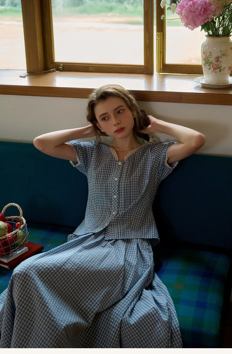 Vintage Commute Women French Elegant V Neck Linen Two Piece Set Matching Cropped Top and Skirt Retro Temperament Outfit Daily Casual Linen Matching Set