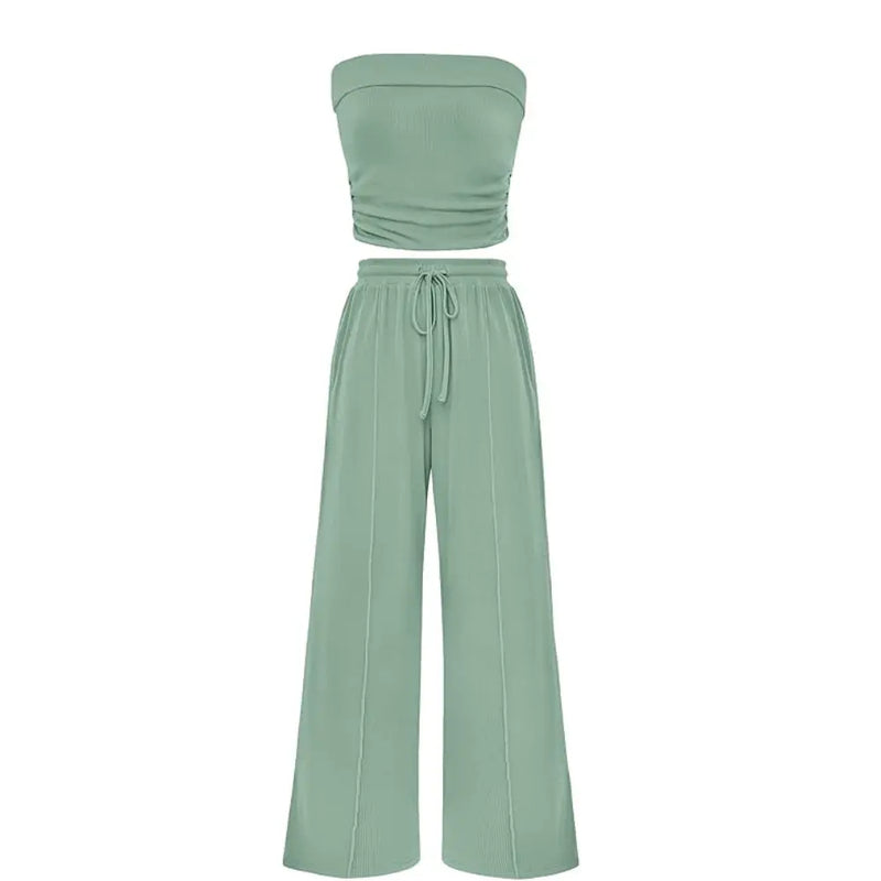 LilyCurve Summer Ribbed Crop Top & Shorts 2-Piece Set - Blue Green