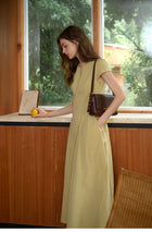 Women's Cotton Nylon Blend Midi Dress | Short Sleeve Yellow Casual Dress